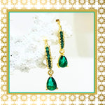 Teramasu CZ Green Crystal Hoop Sterling Silver Gold Plated Gold Drop Dainty Earrings