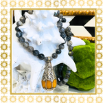 Labradorite Long Necklace with Large Yellow Agate Pendant