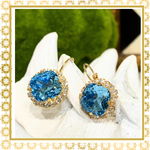 Teramasu Blue Crystal Round With CZ Crystals Lever Back Gold Plated Drop Earrings