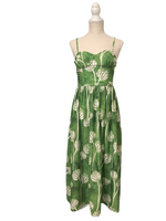 Green Floral Sundress Sleeveless  Midi Dress
