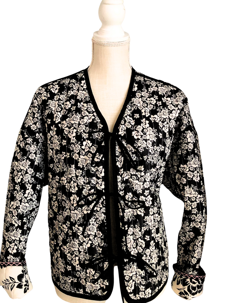 Black and Cream Floral Quilted Reversible Jacket