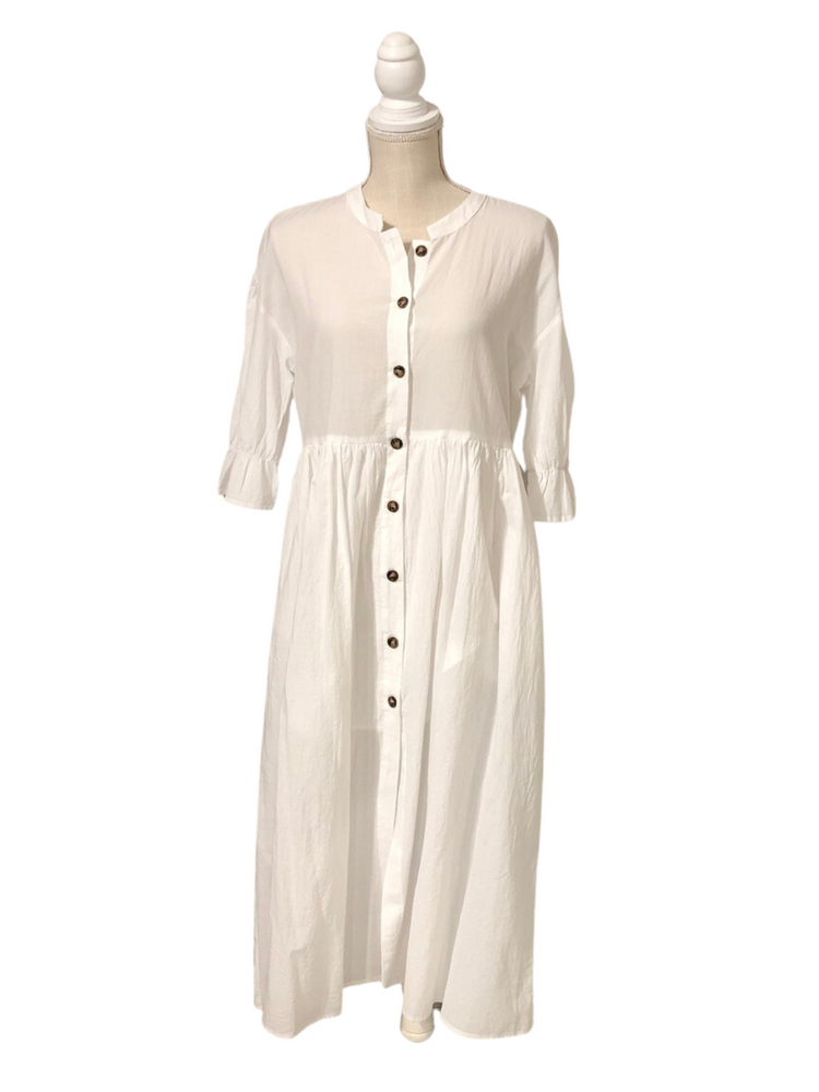 White Button-down Midi Dress