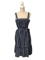 Blue Stripe Sleeveless Belted Midi Dress