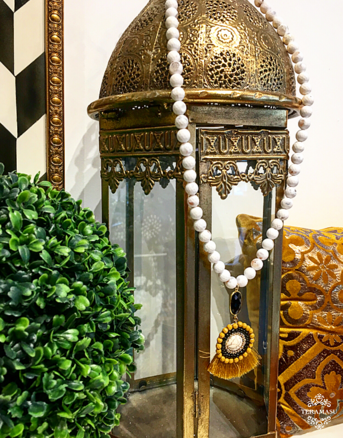 Friday Favorite: Gorgeous & New, Handmade Designer Teramasu Faceted White Agate with Black Onyx and One of a Kind Tassel Pendant Necklace