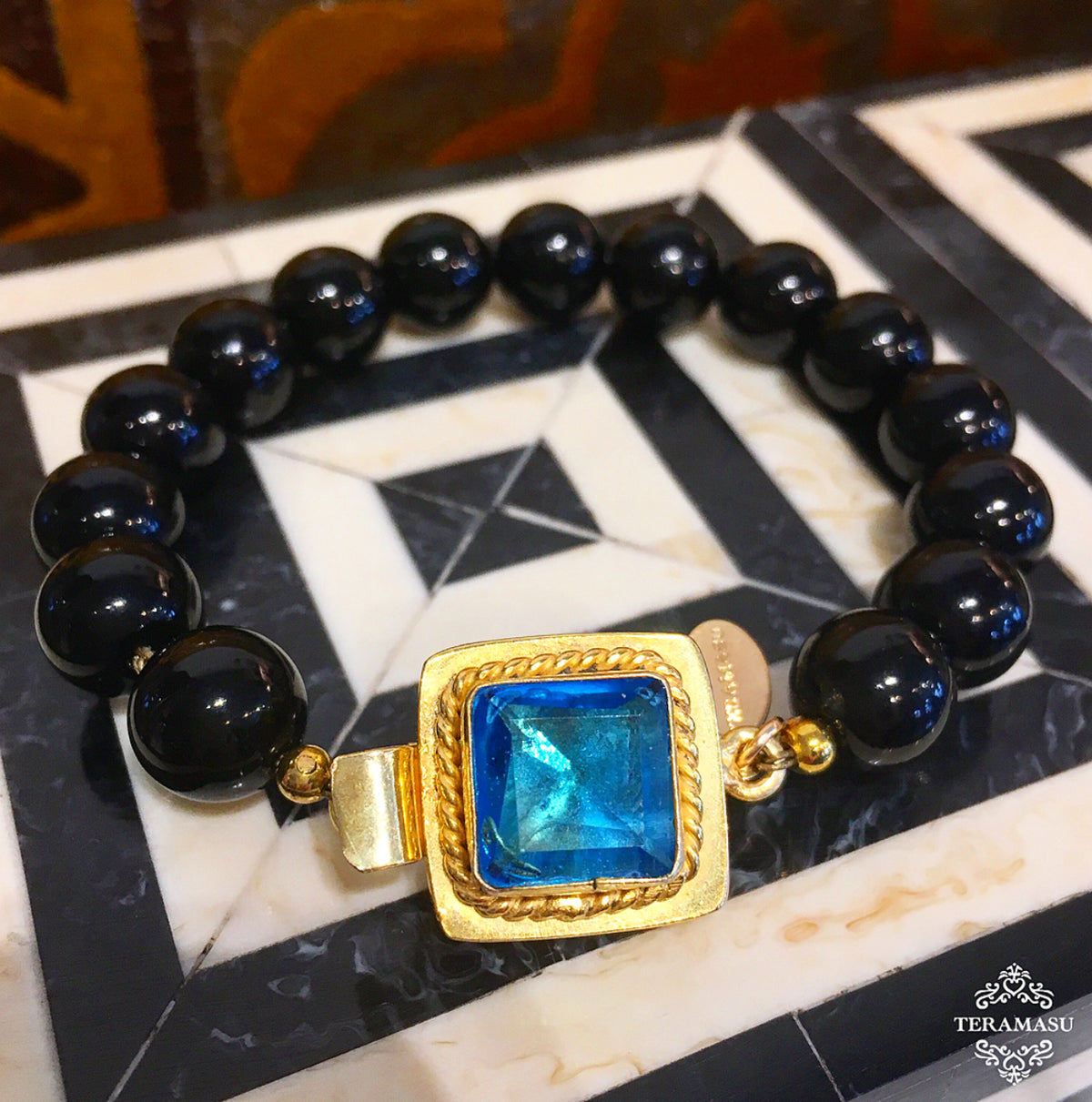 Living Ladylike: Add a Little Sparkle to Your Style with our Teramasu Black Onyx and One of a Kind Blue Crystal Stone Box Clasp Bracelet