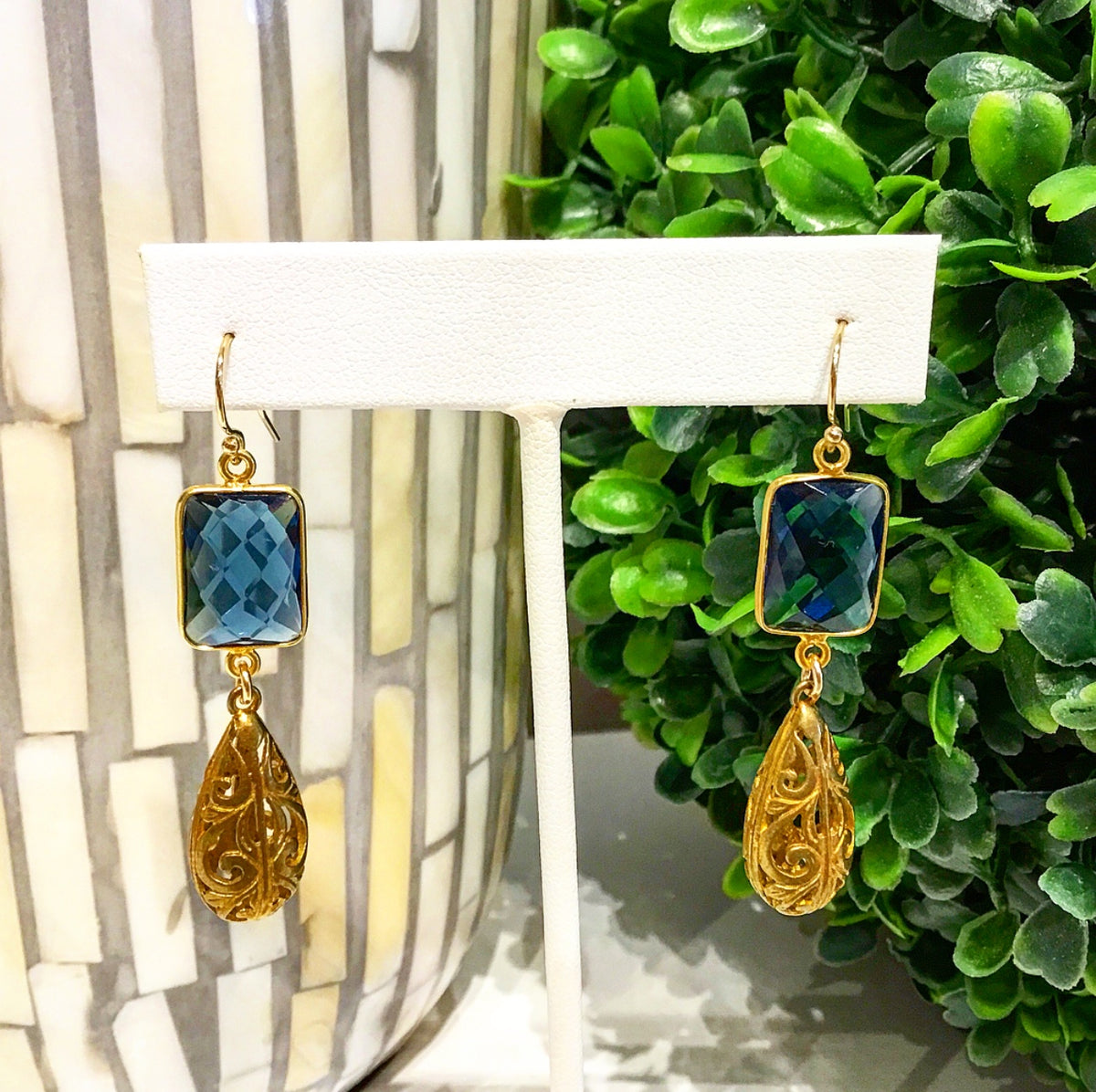 Monday Must-Have: Gorgeous & New Teramasu Navy Blue Crystal and Gold Filigree Drop Earrings