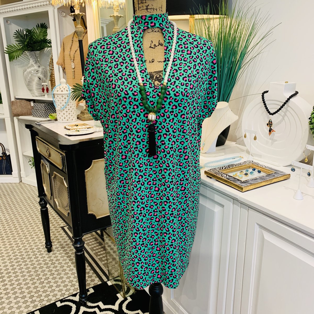 Stylin' Saturday: Gorgeous & New Teramasu Leopard Print in Green and Pink Dress