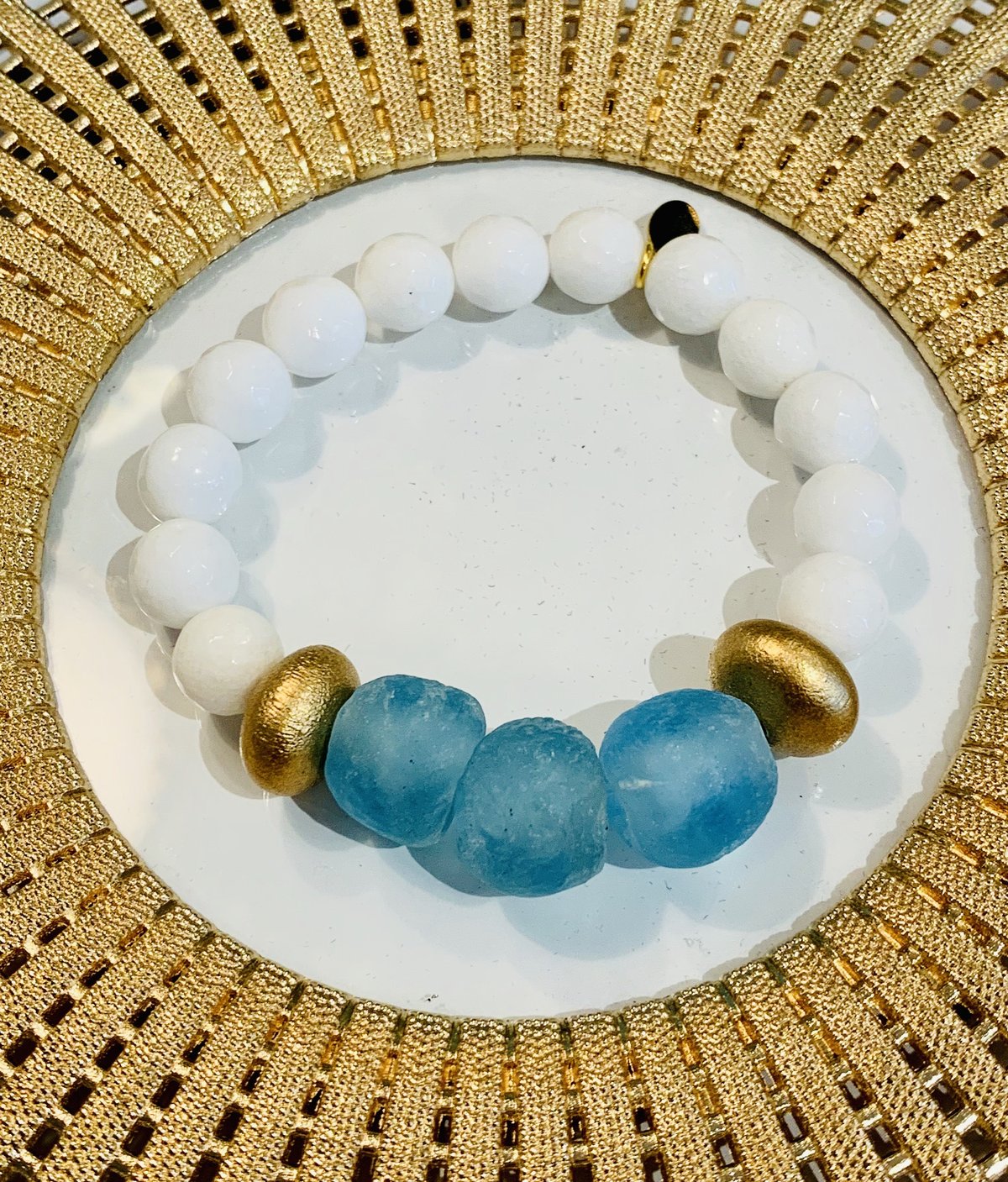 Monday Must-Have: Gorgeous & New, Handmade Designer Teramasu White Agate Aqua Blue Glass Bracelet