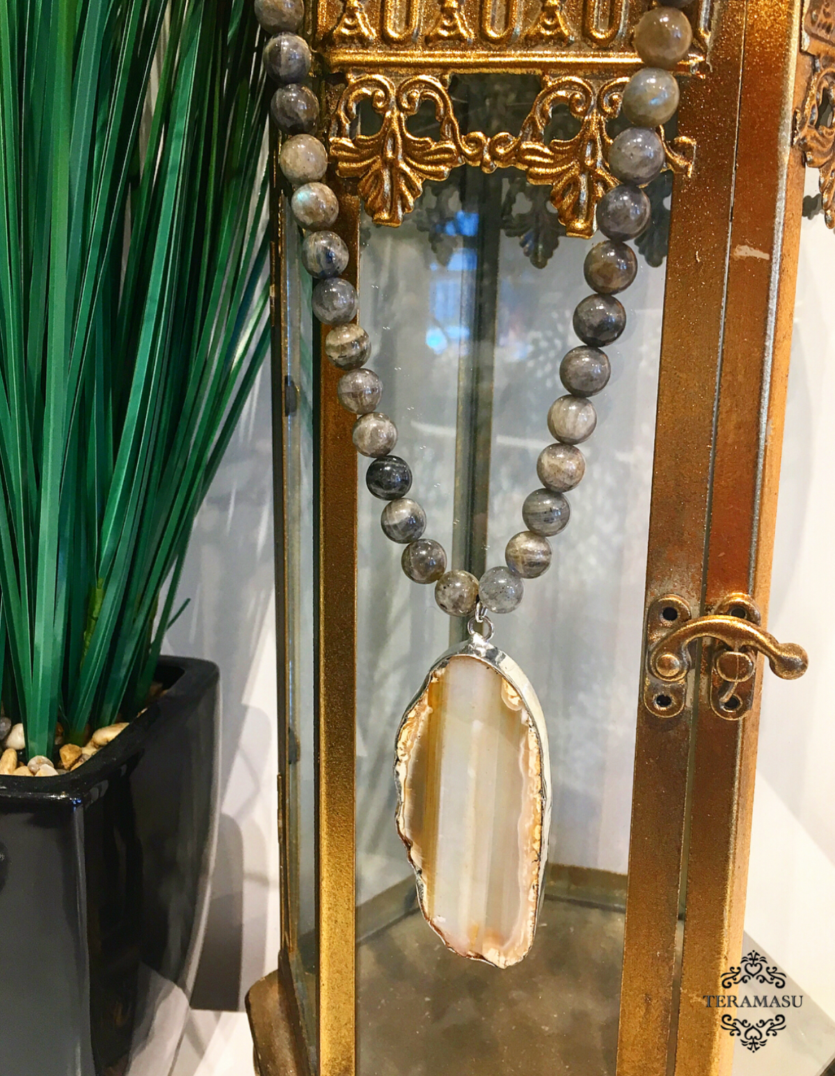 Friday Favorite: Gorgeous & New, Handmade Designer Teramasu Labradorite and One of a Kind Agate Pendant Necklace
