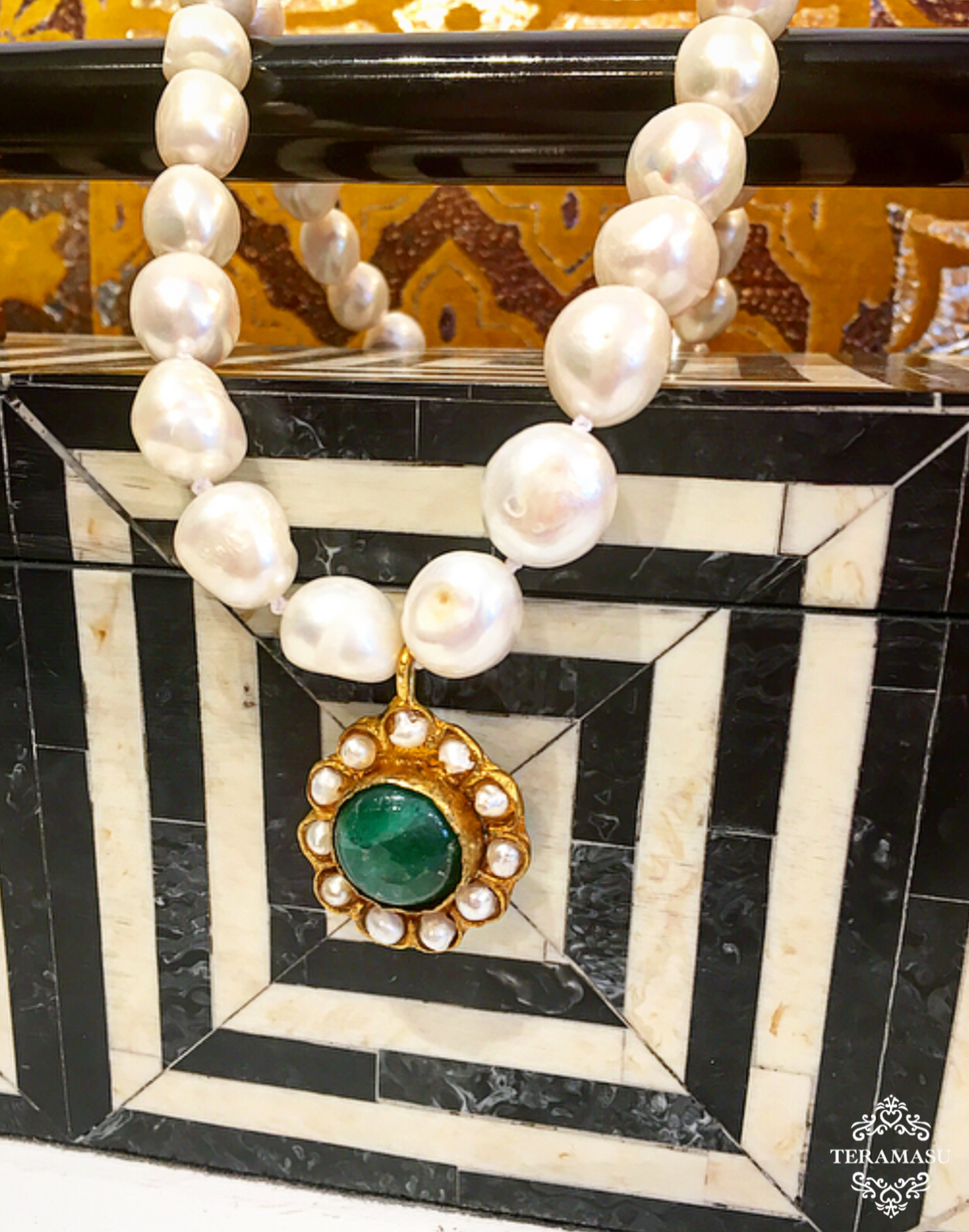 "Want It" Wednesday: Gorgeous & New, Handmade Designer Teramasu Freshwater Pearl and One-of-a-Kind Gold with Green Stone Pendant Necklace