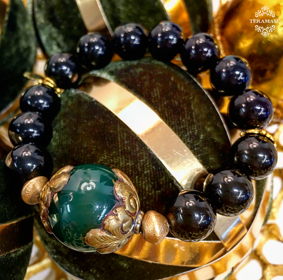 Chic Peek: Gorgeous & New, Handmade Designer Teramasu Black Onyx with One-of-a-Kind Jade Bead Bracelet