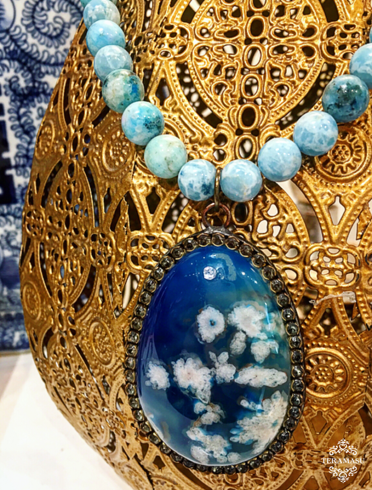 Friday Favorite: Gorgeous & New, Handmade Designer Teramasu Hemimorphite and One-of-Kind Vintage Floral Inspired Blue Pendant Necklace