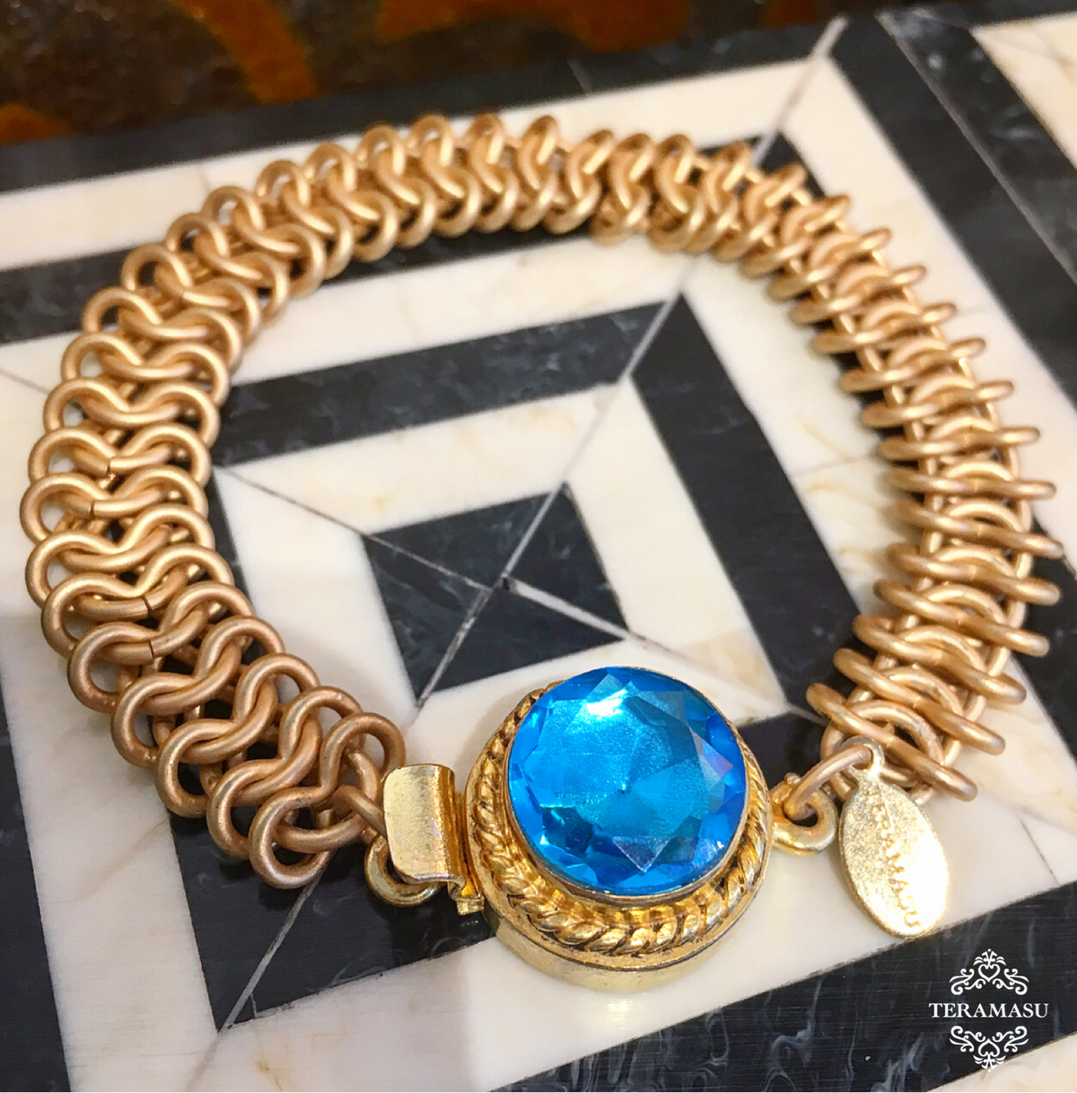 Living Ladylike: Add a Little Sparkle to Your Style with our Teramasu Gold Chain and One of a Kind Blue Crystal Stone Box Clasp Bracelet