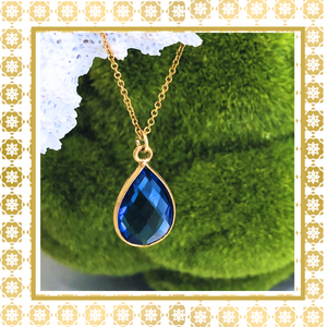 Teramasu 14K Gold Filled Deep Blue Crystal Drop Necklace.