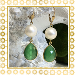 Teramasu Pearl and Green Crystal Tear Drop Earrings 14K Gold Filled
