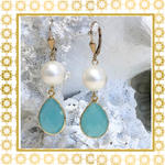 Teramasu Pearl and Cloudy Blue Tear Drop Earrings 14K Gold Filled