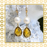 Teramasu Handmade Pearl and Orange Crystal Tear Drop Earrings 14K Gold Filled