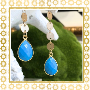 Teramasu Faceted Turquoise Gemstone Tear Drop Long Dangle Earring