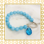 Blue Agate Blue Crystal Sterling Silver Toggle Clasp Bracelet