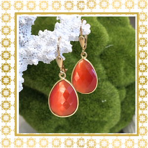 Teramasu Tear Drop Orange  Crystal 14K Gold Filled Drop Earrings