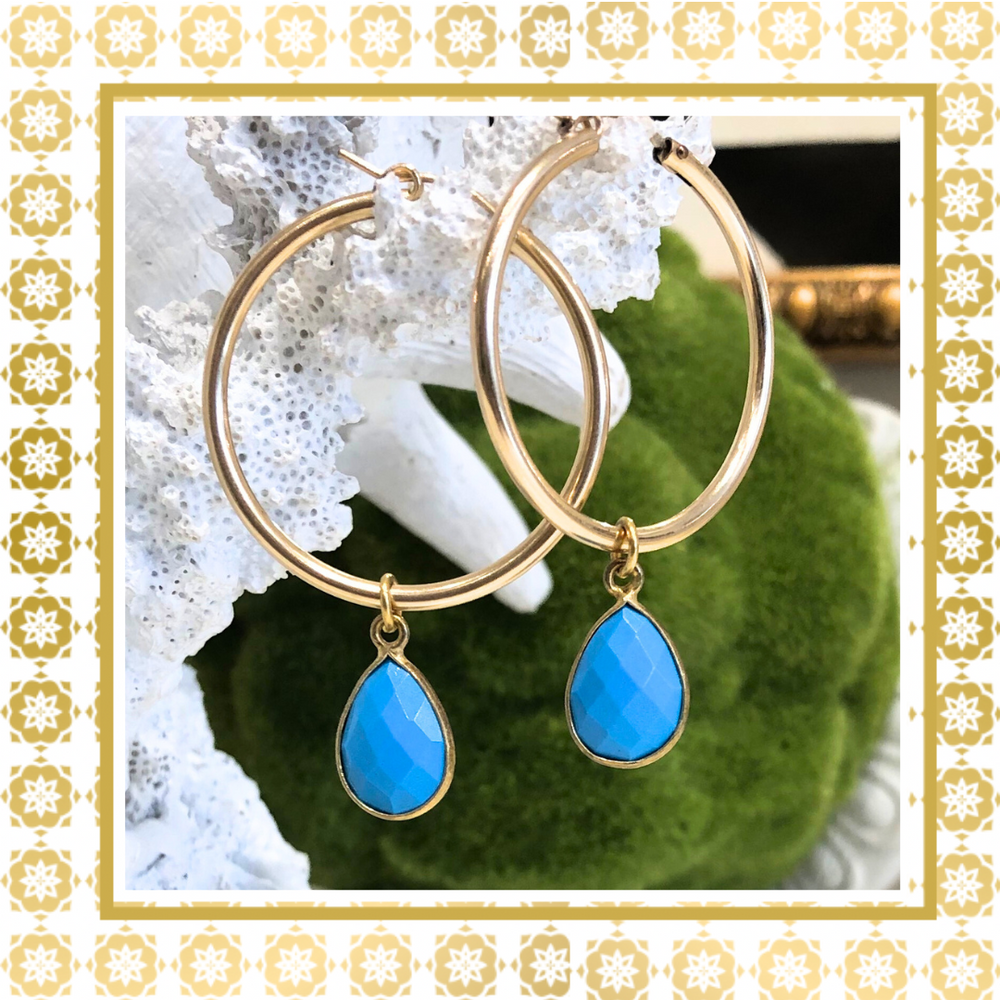 Teramasu 14K Gold Filled Hoop Earring Turquoise Teardrop Dangle