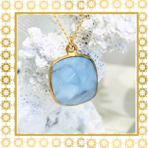Teramasu Faceted Blue Agate Pendant 14K Gold Filled Necklace
