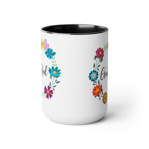 Grateful Floral Designer Two-Tone Coffee Mug, 15oz