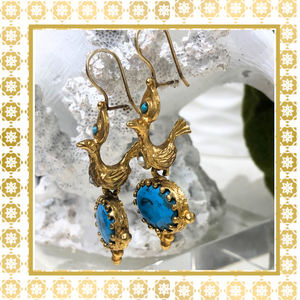 Teramasu Turquoise Pearl Gold Design Drop Dangle Earrings
