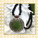 Teramasu Black Onyx Necklace With One of a Kind Handmade Green Jade Medallion