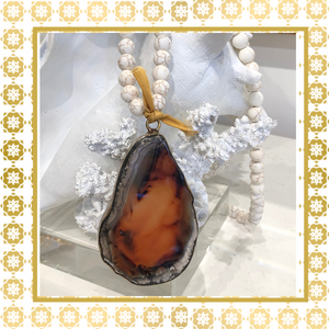 One Of A Kind Howlite Necklace with Unique Agate Gemstone Pendant