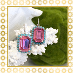Teramasu Handmade Pink Crystal & Turquoise  Sterling Silver Lever Back Drop Earrings
