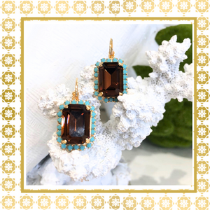 Teramasu Topaz Crystal Turquoise Lever Back Gold Plated Earrings