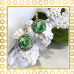 Teramasu Green Crystal  Turquoise Lever Back Gold Plated Drop Earrings