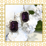 Teramasu Purple Amethyst Crystal With CZ Crystals Lever Back Sterling Sliver Earrings
