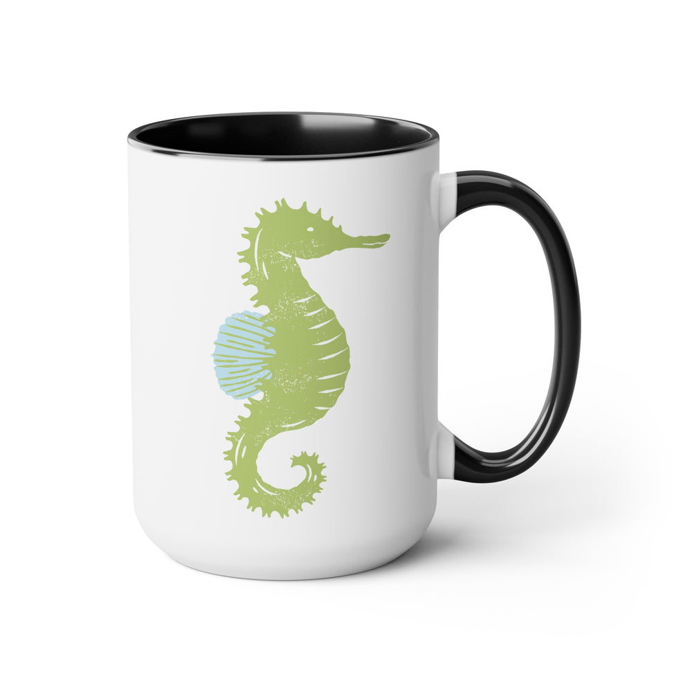 Sea Horse Coastal Design Two-Tone Coffee Mug, 15oz