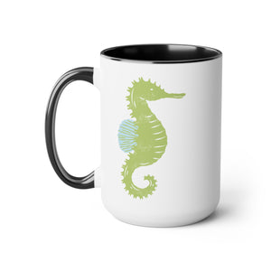 Sea Horse Coastal Design Two-Tone Coffee Mug, 15oz