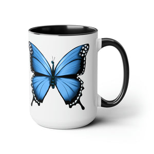 Beautiful Butterfly Floral Designer Two-Tone Coffee Mug, 15oz