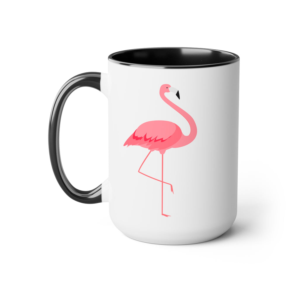 Pink Flamingo  Coastal Beach Shore Birds Design Two-Tone Coffee Mug, 15oz