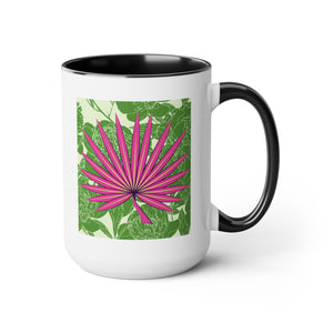 Coastal Tropical Pink Palm  Two-Tone Coffee Mug, 15oz
