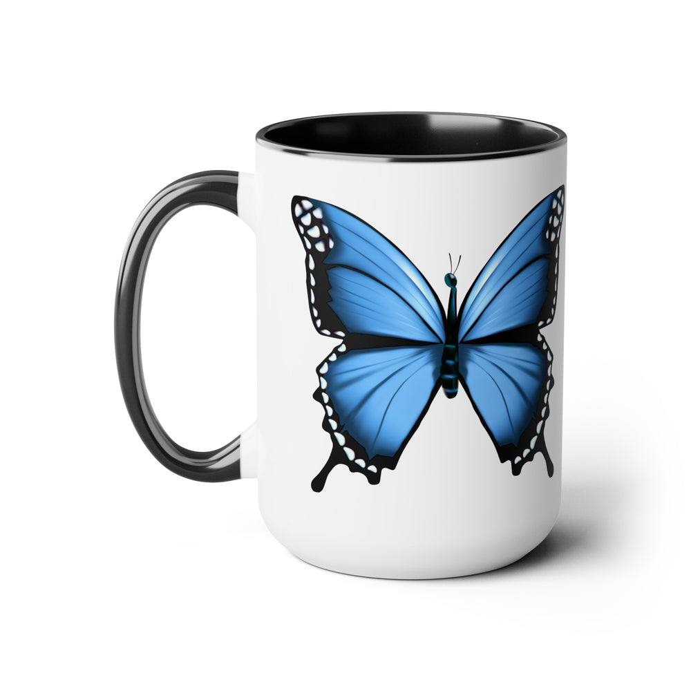 Beautiful Butterfly Floral Designer Two-Tone Coffee Mug, 15oz