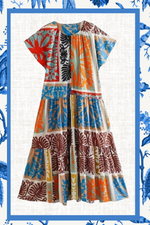 Multi Print Colorful Boho Style Printed Ruffle Short Sleeve Midi Dress