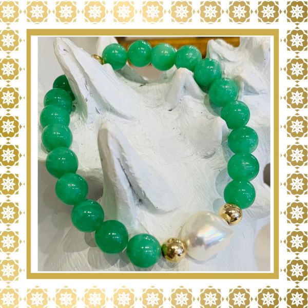Luxury Baroque Pearl Gratitude Bracelet 14K Gold Filled in Green Jade  Love  Wisdom  Knowledge