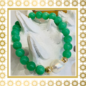 Luxury Baroque Pearl Gratitude Bracelet 14K Gold Filled in Green Jade  Love  Wisdom  Knowledge