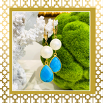 Teramasu Pearl and Turquoise Tear Drop Earrings 14K Gold Filled