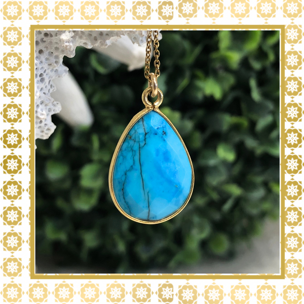 Teramasu Turquoise Drop Necklace 14K Gold Filled on Dainty Chain