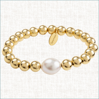 Handcrafted white baroque pearl Gratitude Bracelet in 14K gold filled — signature luxury jewelry by Teramasu, Pinehurst NC