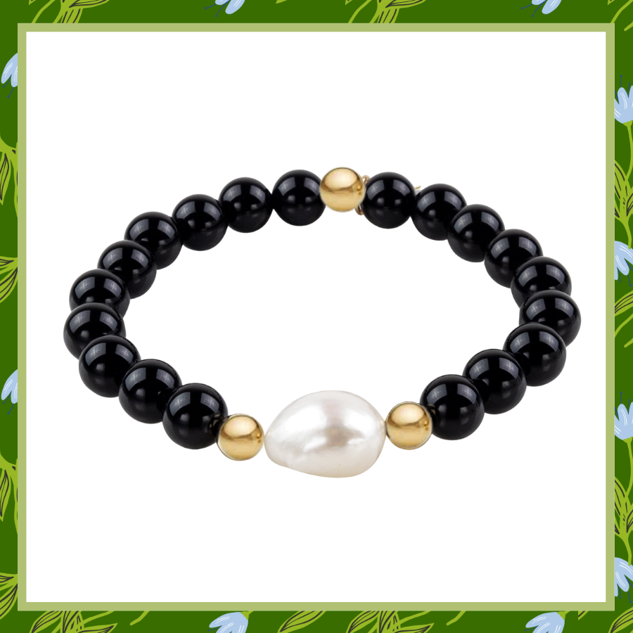 Luxury Baroque Pearl Black Onyx Gratitude Bracelet 14K Gold Filled