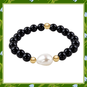 Luxury Baroque Pearl Black Onyx Gratitude Bracelet 14K Gold Filled