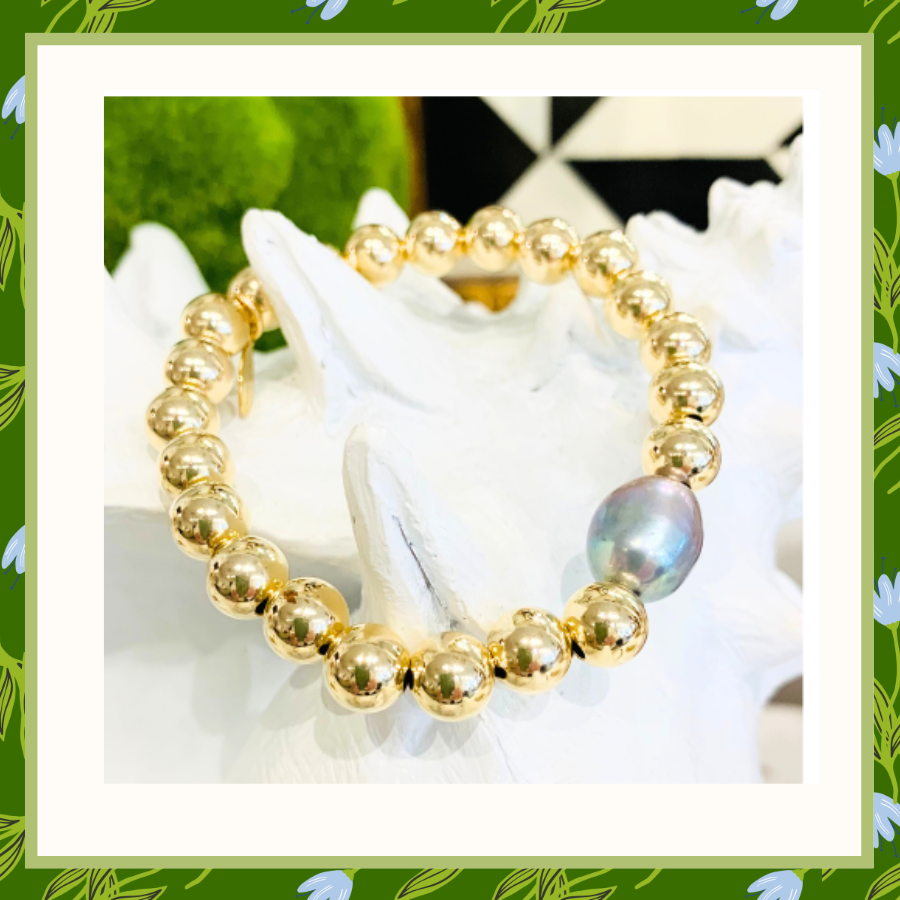The Luxury Gratitude Bracelet in 14K Gold Filled With A Grey Pearl Bridal Jewelry Purity  Generosity  Loyalty