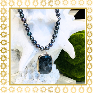 Grey Freshwater Pearls with Labradorite Pendant